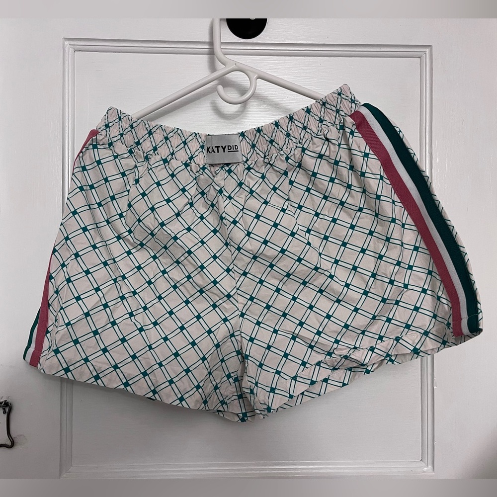 Katydid Women's Checkered Athletic Shorts with Pink and Green Accents
